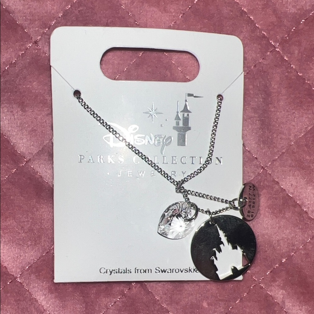 Disney Silver Necklace with Castle and Crystal Charm